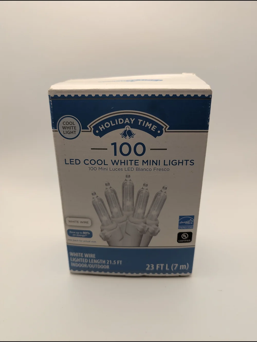 100 LED Cool White Mini Christmas Lights 21.5 Ft WHITE WIRE Holiday Time NEW